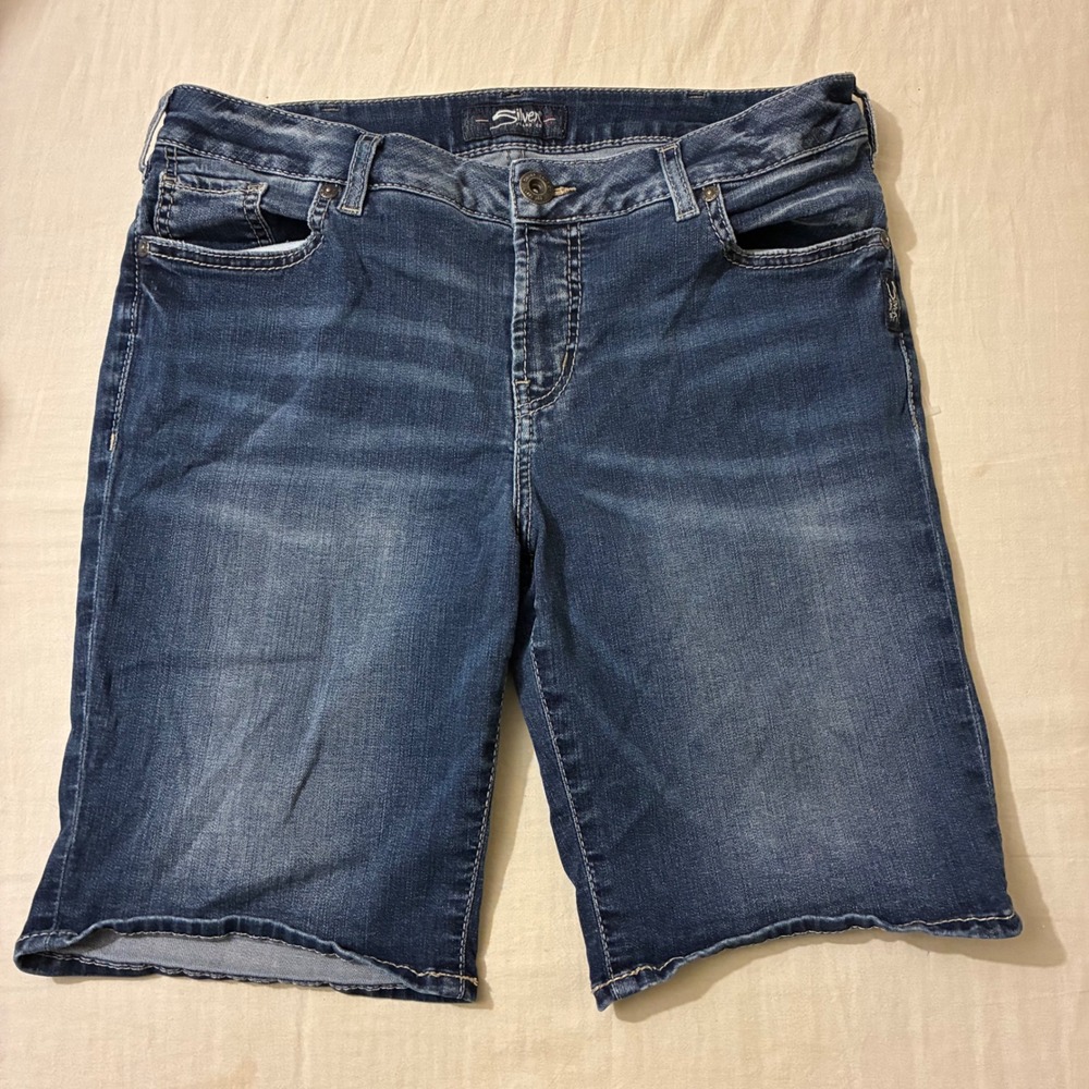 Silver Jeans Co Womens 31 Suki Bermuda‎ Shorts Dark Wash Mid Rise Curvy